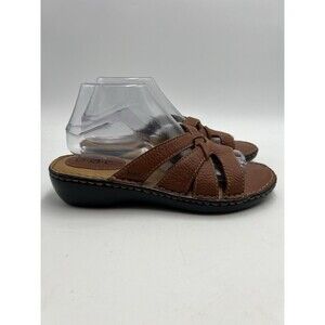 BORN BOC Womens 9 M Brown Leather Cross Strappy Slide Open Toe Sandals Low Heel